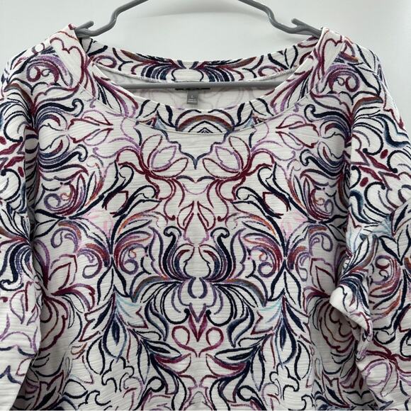 Talbots White & Purple Geometric Print 3/4 Sleeve Pullover Top Size L - Picture 2 of 8